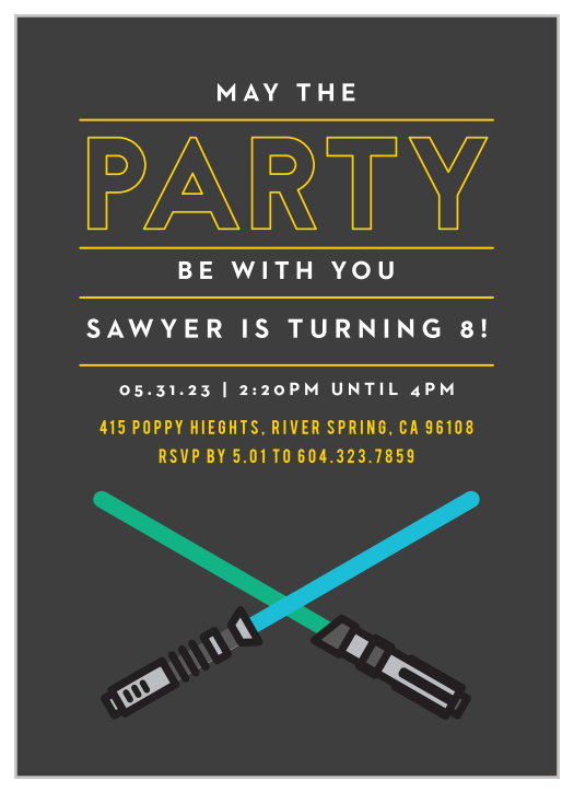 Prepare your friends for an epic space sword battle with the Space Sword Battle Children's Birthday Party Invitations.