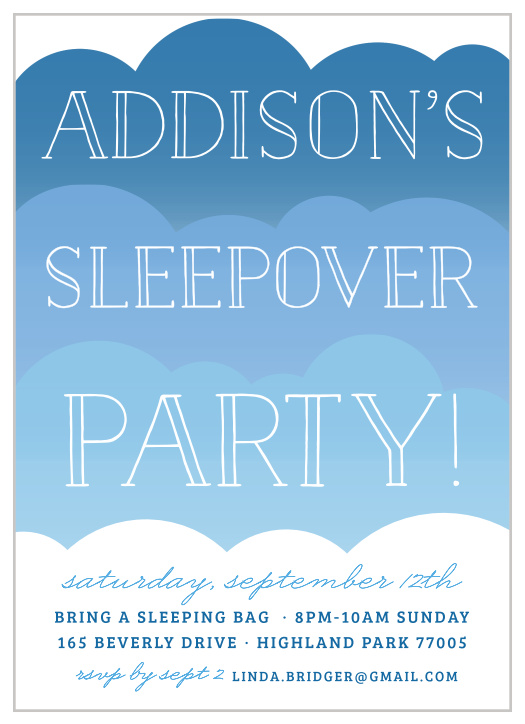 Invite friends for a sleepover with the On A Cloud Children's Birthday Party Invitations.