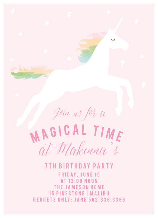 Prepare guest for a magical time with the Rainbow Pony Children's Birthday Party Invitations. 