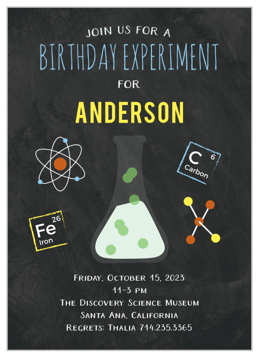 The Science Fair Children's Birthday Party Card is as exciting as mixing sodium bicarbonate and acetic acid: it's an eruption of fun!