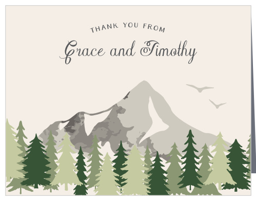 Send your gratitude with the majestic mountain landscape of the Forest Escape Thank You Cards.