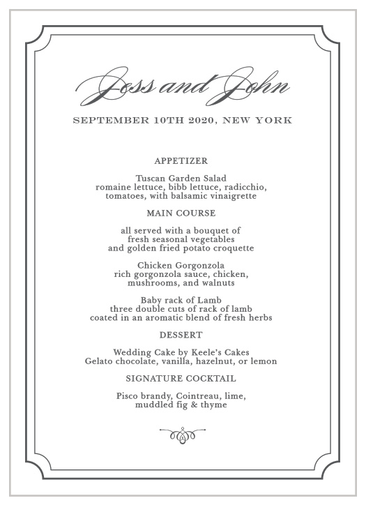 Show your guests your elegance and grace with the Elegant Script Wedding Menus.