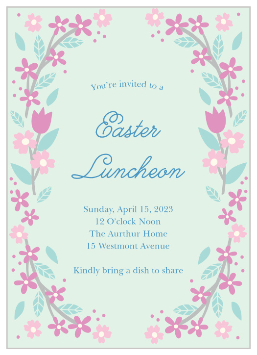 Sprightly flowers encircle your text on the Easter Weekend Luncheon Holiday Party Invitation.