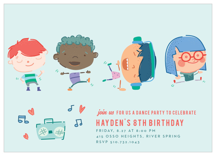 Invite friends to show off their best dance moves with the Dazzling Dance-Off Children's Birthday Party Invitations.