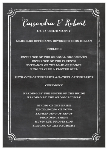 Use the Chalkboard Frame Wedding Programs to make sure your guests know your wedding agenda.