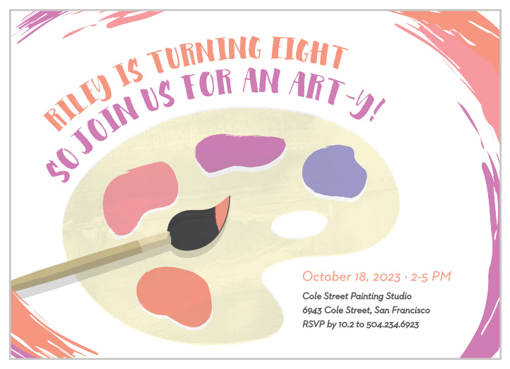 Frame your invites in a swirl of color using the Playful Palette Children's Birthday Party Invitations.