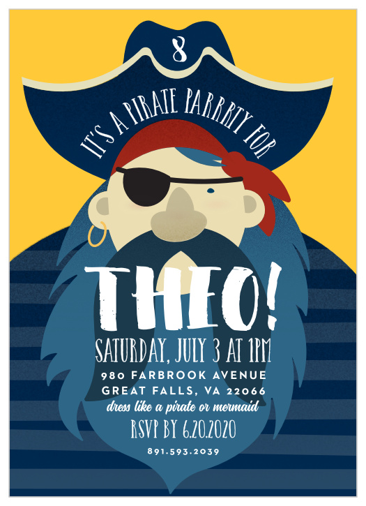 Ahoy, Matey! Show your guests a swashbuckling good time with the Splendid Swashbuckler Children's Birthday Party Invitation.