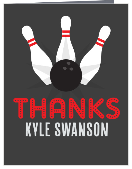 The Stunning Strike Children's Birthday Party Thank You Card is a fun bowling themed invitation featuring a bowling ball, pins and your choice of typography.
