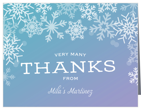 Frosty snowflakes shower the Ice Princess Thank You Cards.