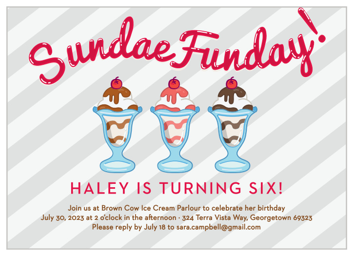 Show your guests how delicious your party will be with the Sundae Funday Children's Birthday Party Invitation!