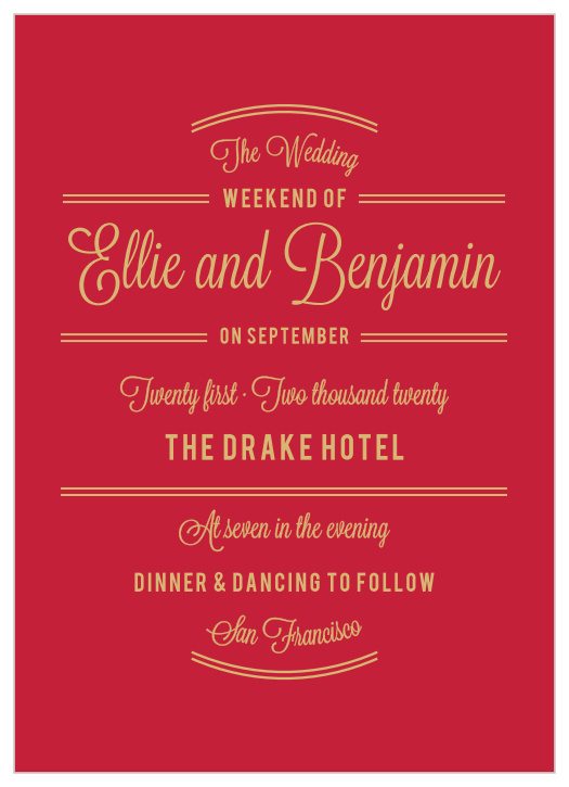 Make your invites as enchanting as a song with the Rhapsody in Red Foil Wedding Invitations.