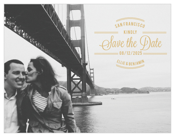 Design save-the-dates as enchanting as a song with the Rhapsody in Red Foil Save-the-Date Magnets.