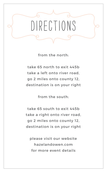 The Brisk Blue Skies Directions Cards are charming typographic enclosure cards designed to aid guests find your wedding venue as clearly as possible.