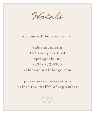Make sure guests know about the hotel reservations you have waiting for them with the Linked Hearts Accommodation Cards.