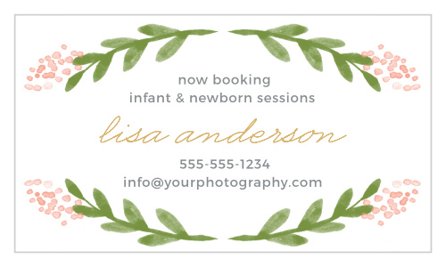 Delicate florals frame your info on the Garden Watercolors Foil Business Cards.
