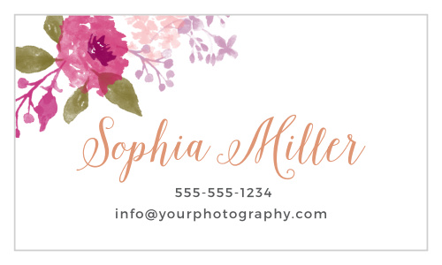 Watercolor florals adorn the top left corner of the Watercolor Wreath Foil Business Cards.