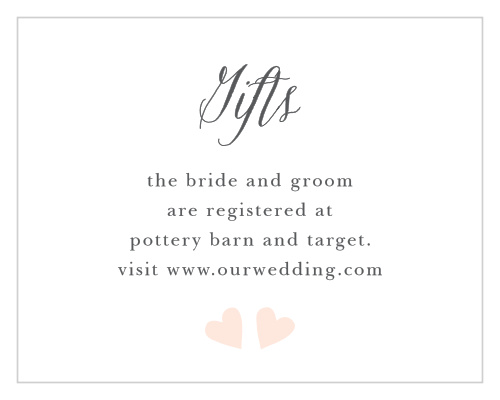 The Floating Ribbon Registry Cards provide plenty of room to announce your registry locations while remaining small to fit into the tiers of a pocket invite.
