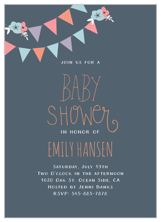 Banners, flowers, and babies! Customize the Banner Party Baby Foil Shower Invite with colors to match your shower theme.