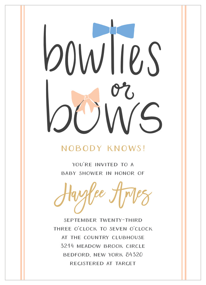 Bowties or Bows Foil Baby Shower Invitations