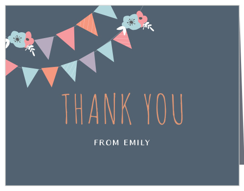 The Banner Party Baby Shower Thank You Cards are charming with their multicolored bunting banners. 