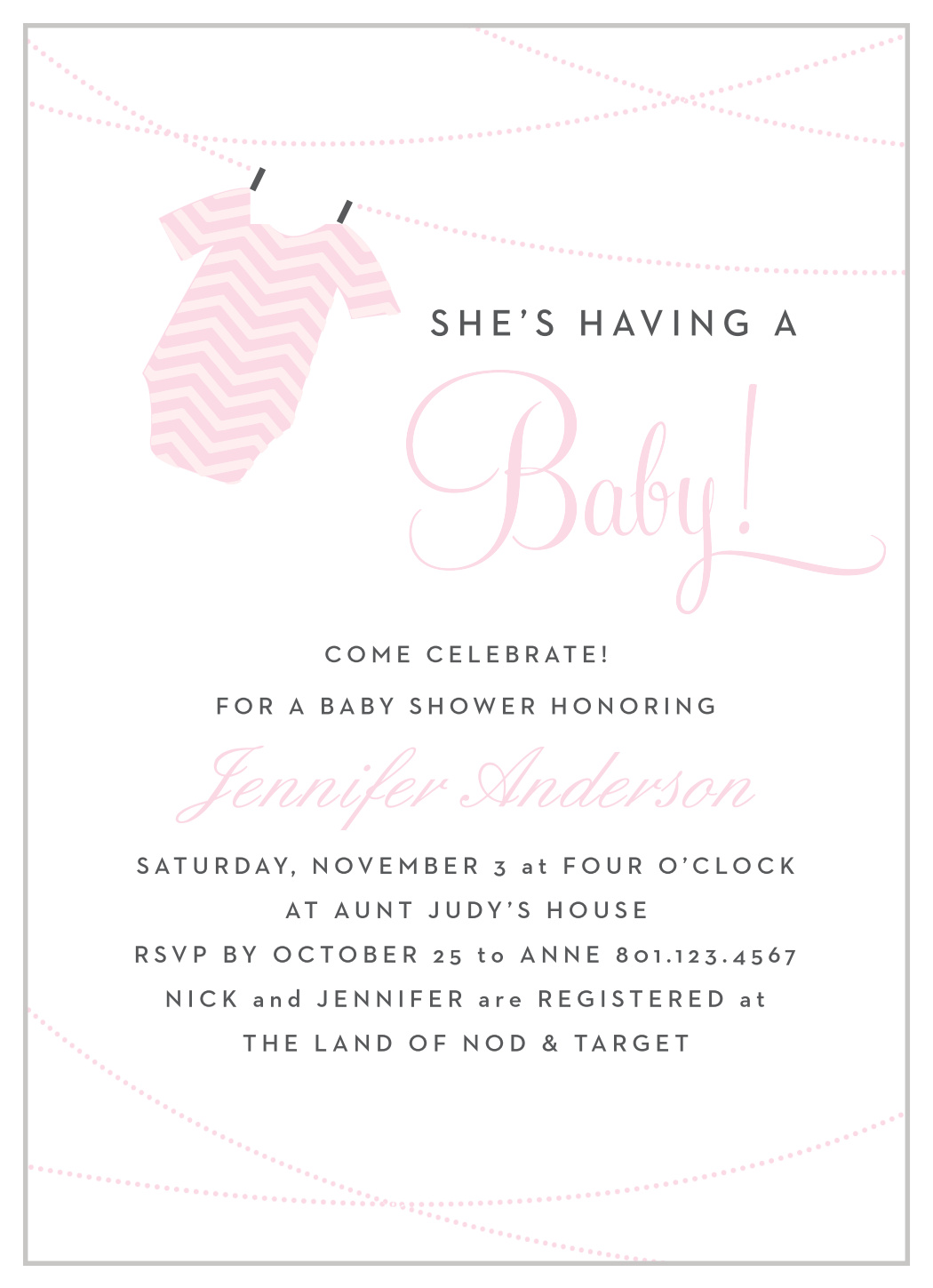 Onesie Clothesline Girl Baby Shower Invitations