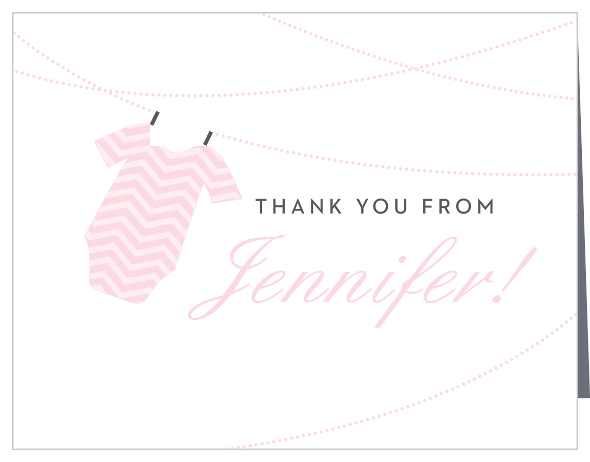Onesie Clothesline Girl Baby Shower Thank You Cards