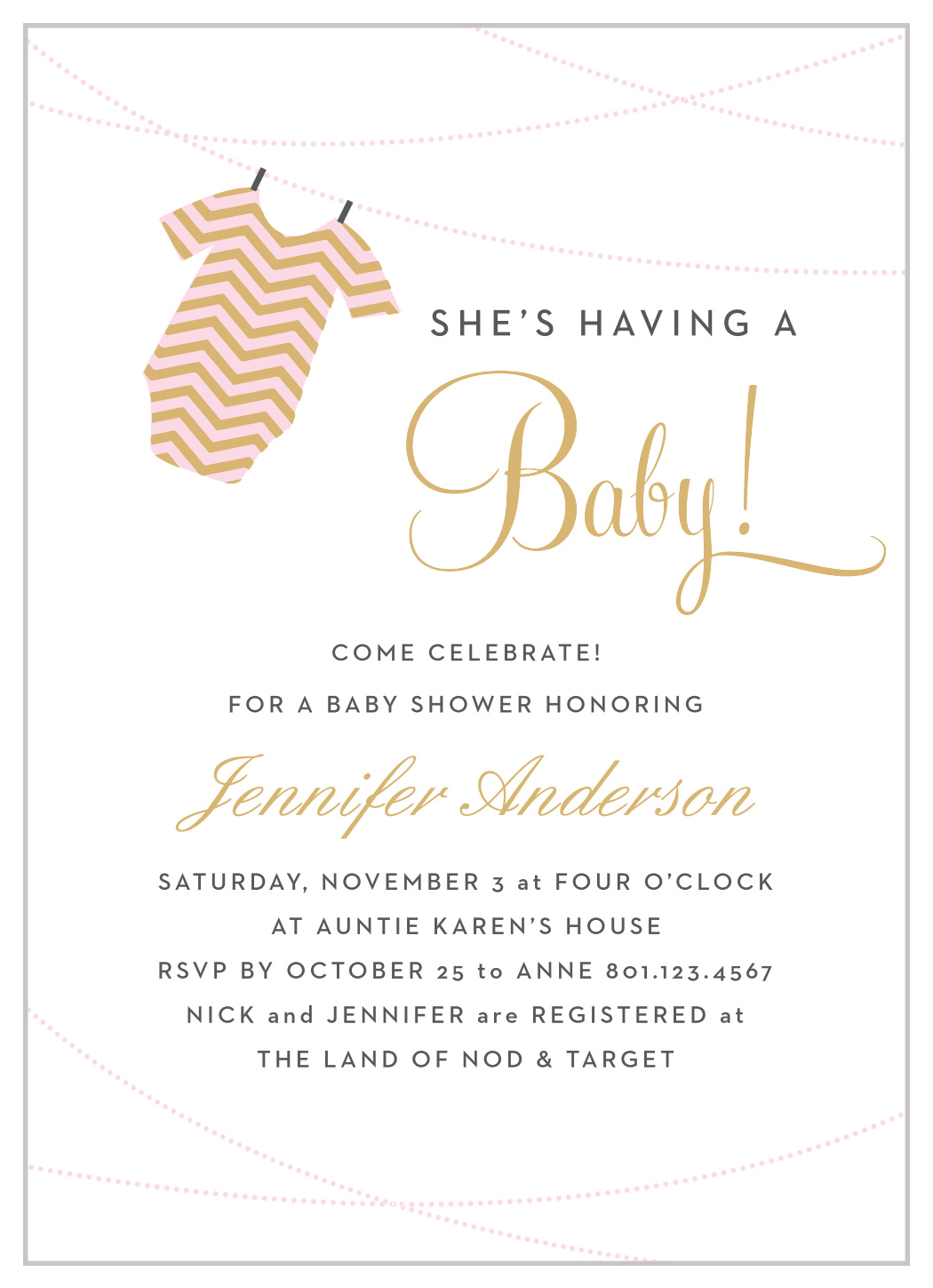 Onesie Clothesline Girl Foil Baby Shower Invitations