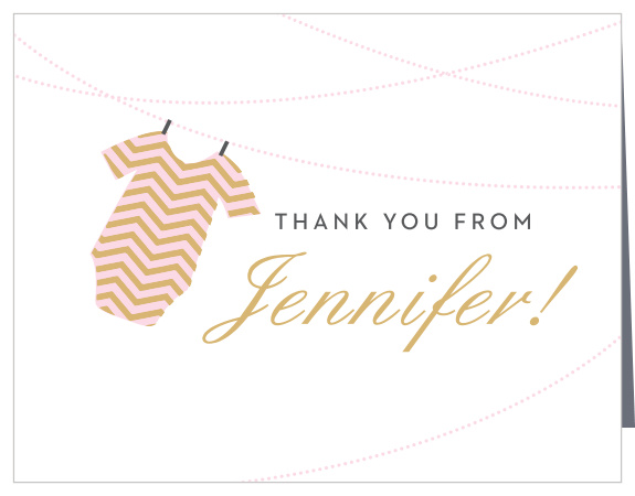 The Onesie Clothesline Girl Foil thank you card are a cute way to show your guests your love!