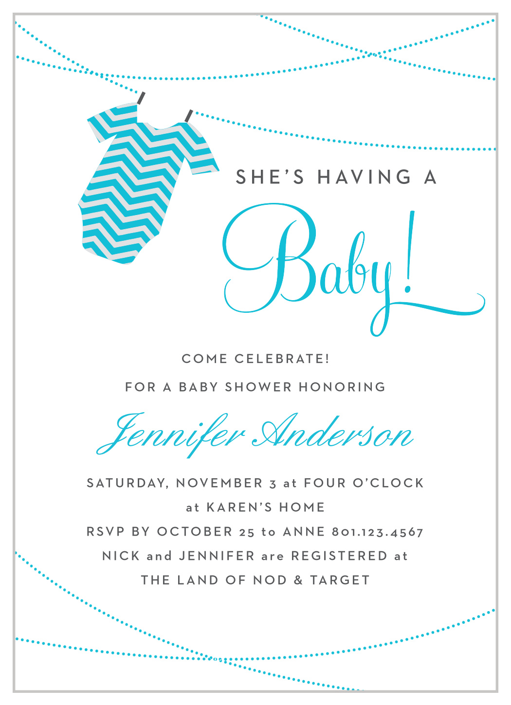 Onesie Clothesline Boy Baby Shower Invitations