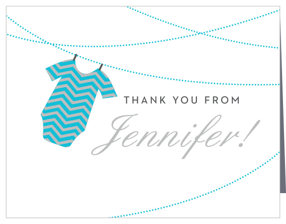 The Onesie Clothesline Boy Foil thank you card are a cute way to show your guests your love!