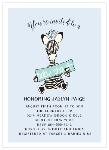 Let the cute little zebra on the Little Zebra Baby Shower Invitations help you invite your friends and family to the greatest baby shower of all time!