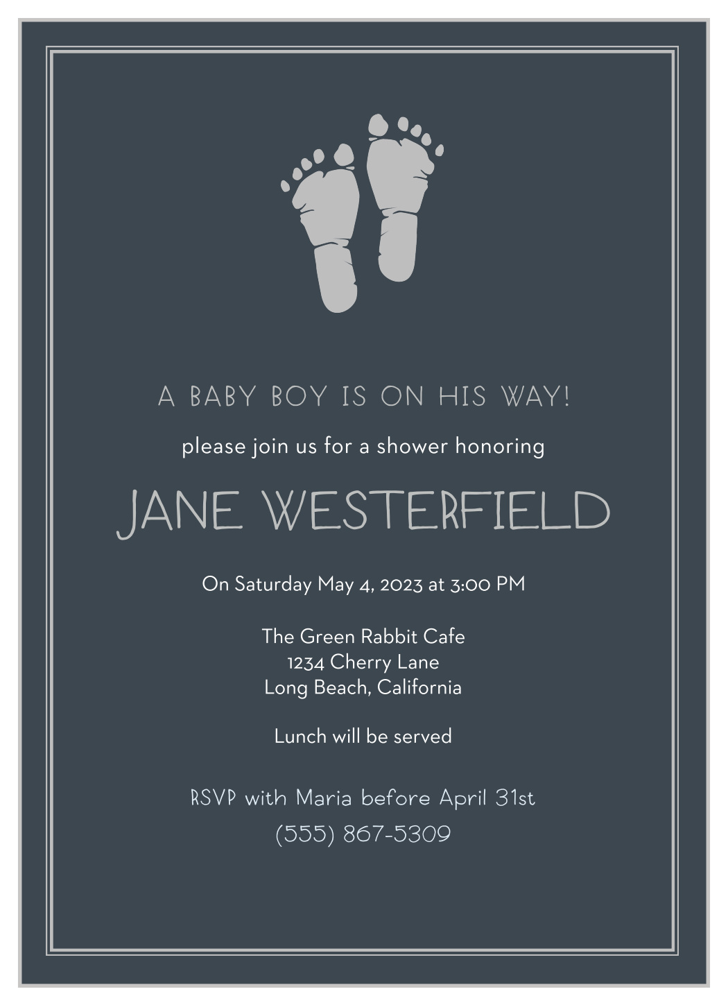 Little Boy Footprints Foil Baby Shower Invitations