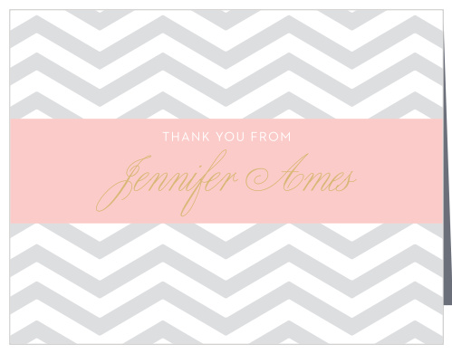 The Baby Boutique Foil Baby Shower Thank You Cards have a customizable pattern background and thick stripe in the center to hold your thank you message.