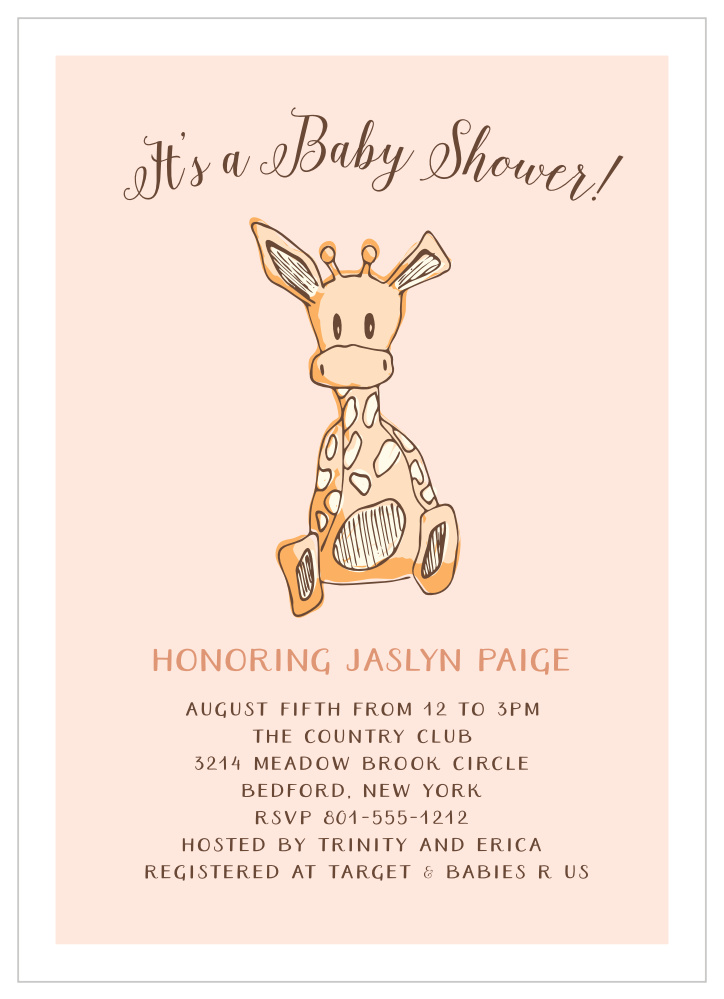Giraffe Girl Foil Baby Shower Invitations