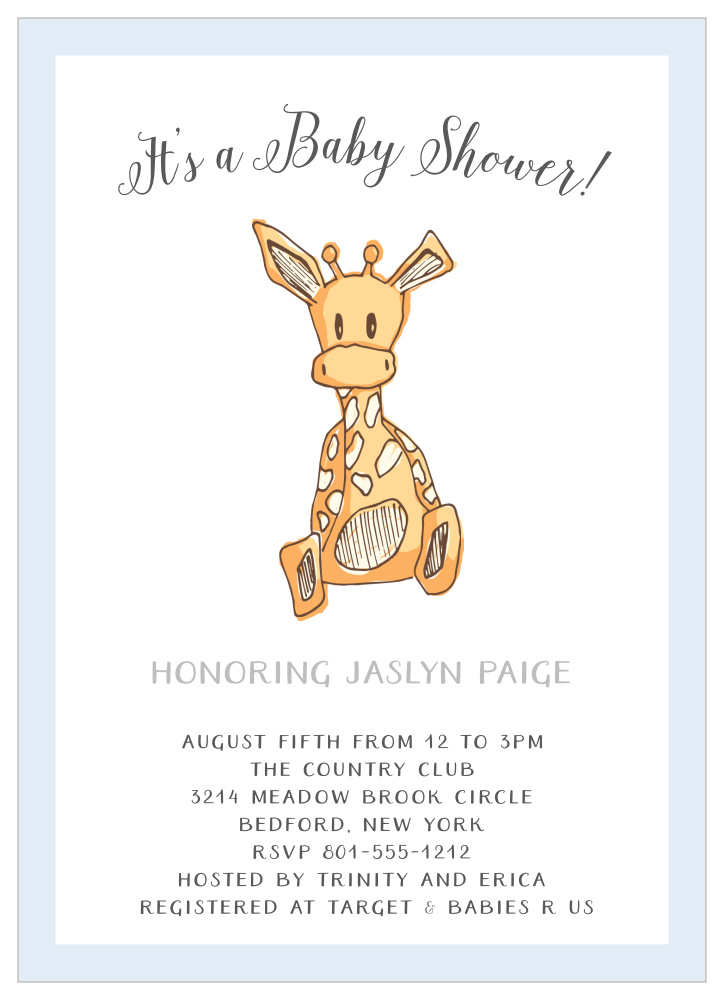 Giraffe Boy Foil Baby Shower Invitations