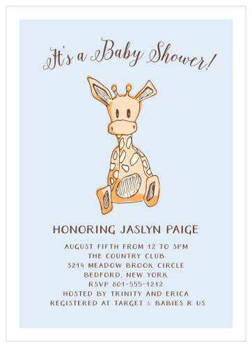 Send out your baby shower invites with the Giraffe Boy Baby Shower Invitations.