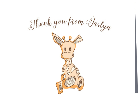 The Boy Giraffe Thank You Cards feature an adorable hand drawn illustration and a banner across the top! 