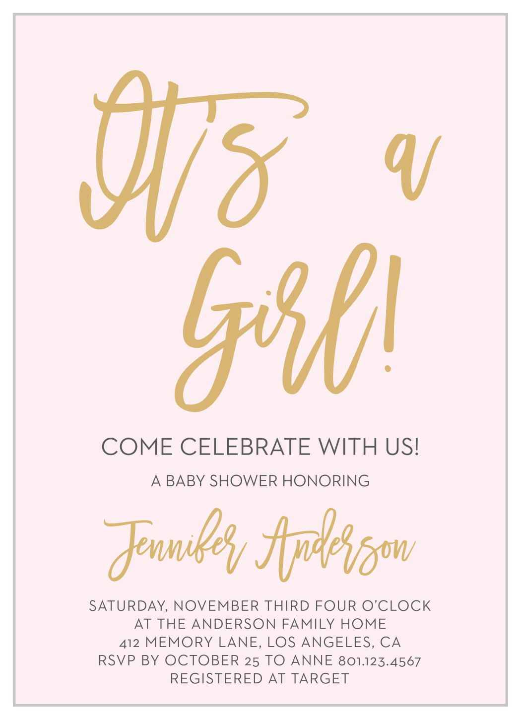 Royal Script Girl Foil Baby Shower Invitations
