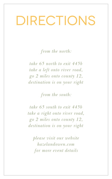 Help guests make it on time to your springtime wedding with the Sunny Flowers Direction Cards.