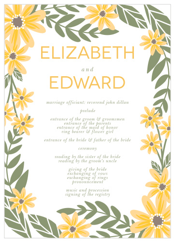 Set the mood for your springtime wedding with the Sunny Flowers Wedding Programs.