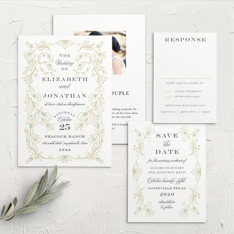 Peacock Flourish Wedding Invitations
