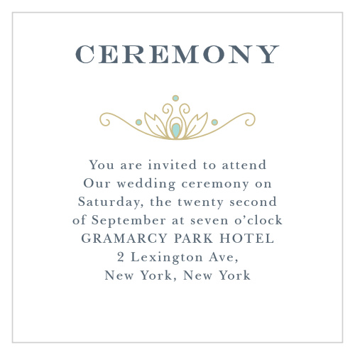 The Peacock Flourish Ceremony Cards’ Lavish design is completely customizable.