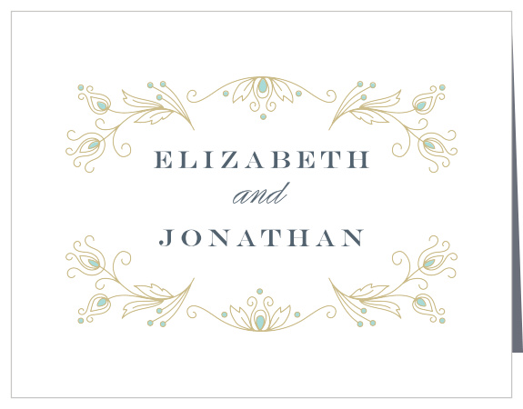 Stylized feathers decorate the Peacock Flourish Thank You Cards. 