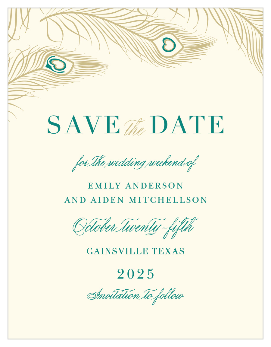 Peacock Feather Save the Date Cards