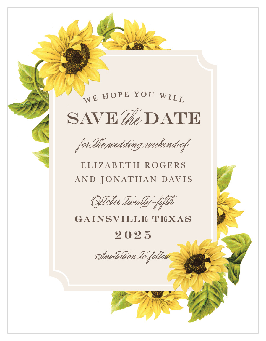 Sunflower Frame Save the Date Cards