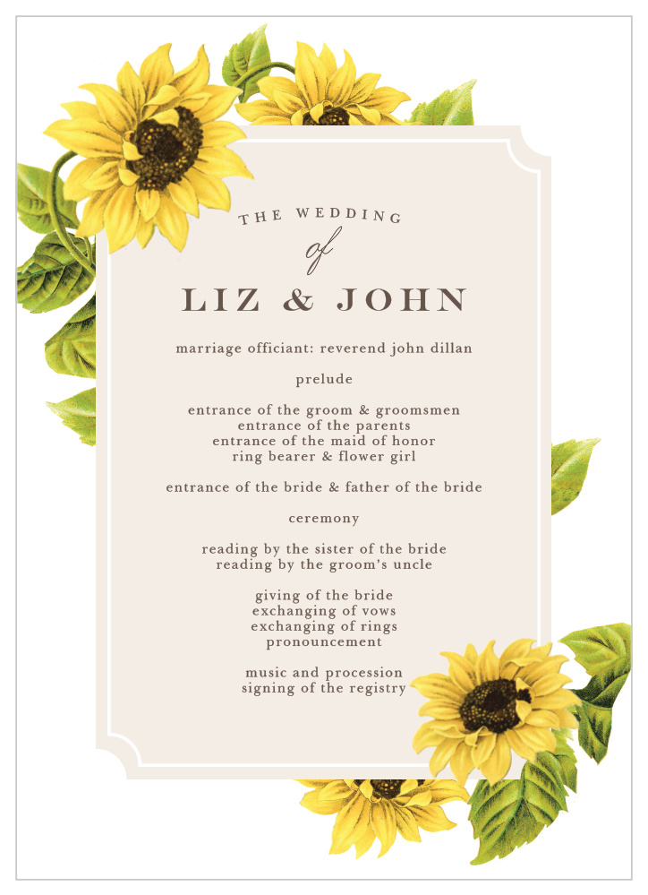 Sunflower Frame Wedding Programs