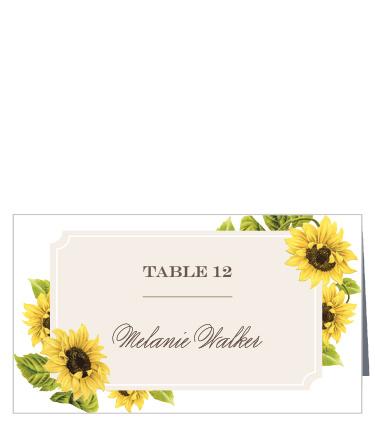 Bright florals accent the corner of the Sunflower Frame Place Cards.