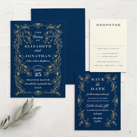 Peacock Flourish Foil Wedding Invitations