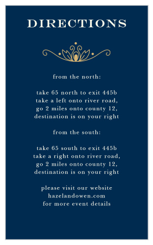 Guide guests to your wedding venue lavishly with the Peacock Flourish Foil Direction Cards. 