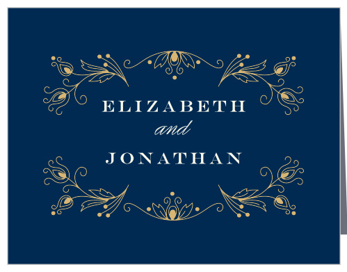 Stylized feathers decorate the Peacock Flourish Foil Thank You Cards.